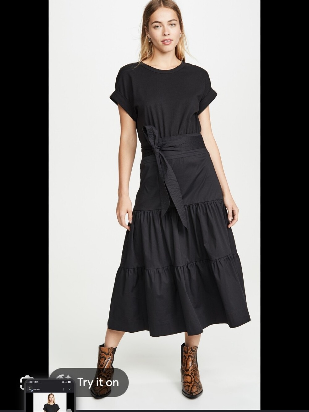 Veronica Beard Black Tiered Maxi Dress with Self-Waist Tie, 100% Cotton